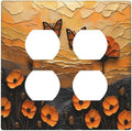 Oil Painting Flower Sunset Butterfly Vintage Rustic Floral Outlet Covers 2 Gang Double Duplex Decorative Light Switch Covers Electrical Wallplates Socket Faceplate for Bedroom Living Room Decor