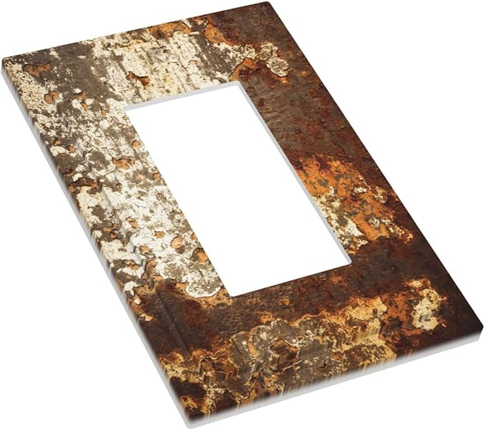 Decorative Outlet Covers Vintage Metal Rust Texture Peeling Paint 1 Gang Single Rocker Light Switch Cover Plate Wall Plates Gfci Faceplate For Farmhouse Cabin Decor