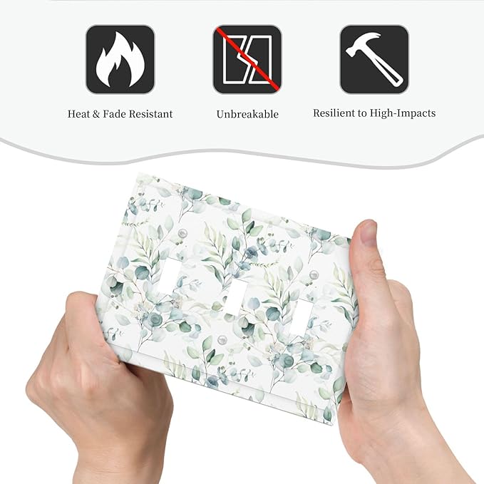 Green Eucalyptus Leaf 3 Gang Light Switch Cover Decorative Triple Toggle Wall Plate Electrical Faceplate Switch Plug Face Plate