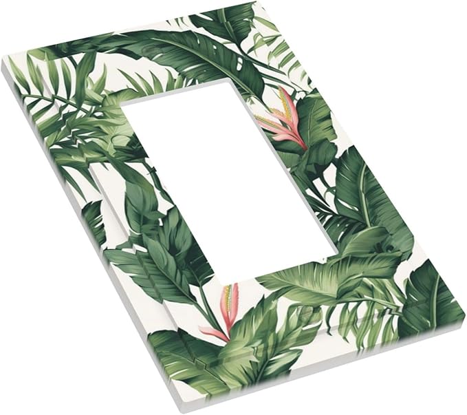 Tropical Leaf Jungle Botanical Palm Tree Greenery Floral Decorative Outlet Covers 1 Gang Single Rocker Light Switch Cover Plate Wall Plates GFCI Faceplate for Bedroom Living Room Decor