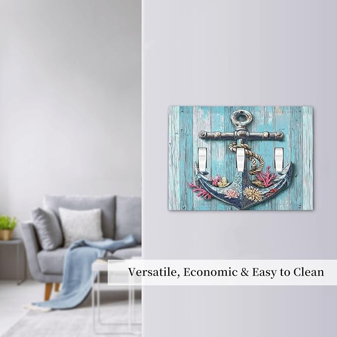Decorative Switch Plates Anchor Coastal Beach Nautical Coral 3 Gang Wall Plate Triple Toggle Light Switch Cover Faceplate Electrical Wall Panels For Farmhouse Cabin Decor