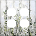 Sage Green Eucalyptus Rustic Country Botanical Leaf Flower Outlet Covers 2 Gang Double Duplex Decorative Light Switch Covers Electrical Wallplates Socket Faceplate for Farmhouse Bedroom Decor