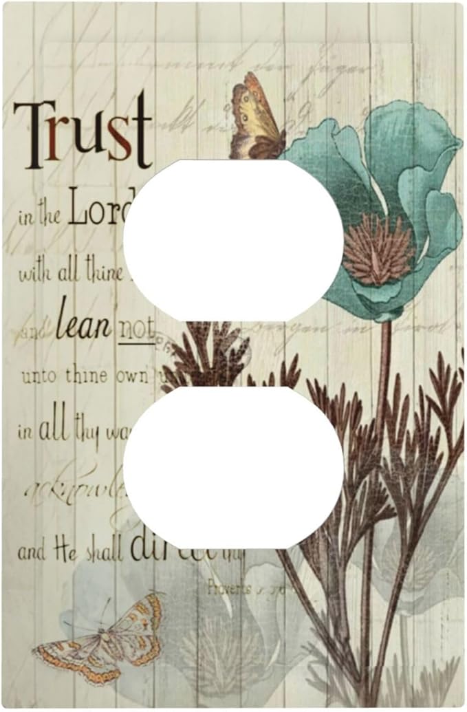 Rustic Elegant Teal Tulip Bible Inspirational Quote Outlet Covers 1 Gang Duplex Light Switch Cover Decorative Switch Plates Electrical Receptacle Faceplate Wall Plate for Farmhouse Bedroom Decor