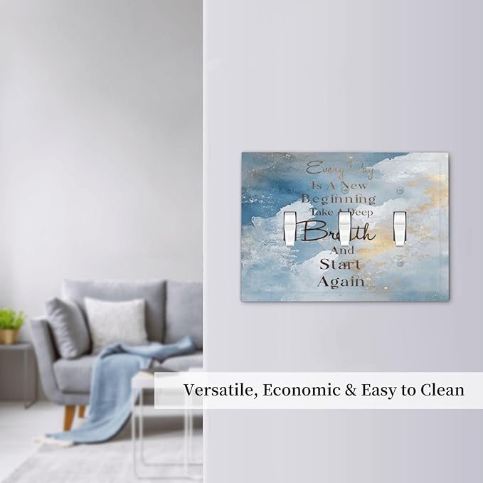 Decorative Light Switch Cover Plate Motivational Quotes Blue Abstract Texture 3 Gang Wall Plates for Electrical Triple Toggle Switch Plate Covers Outlet Covers Faceplate for Home Decor