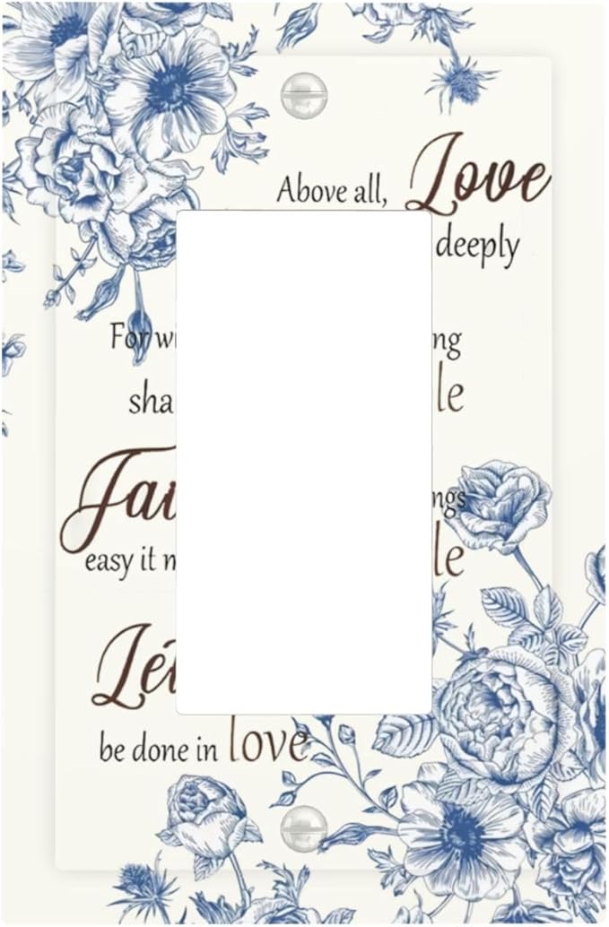 Decorative Outlet Covers Inspirational Quotes Blue Flower Floral 1 Gang Rocker Light Switch Cover Plate Single Wall Plates for Electrical Outlets Switch Plate Covers Faceplate for Home Decor