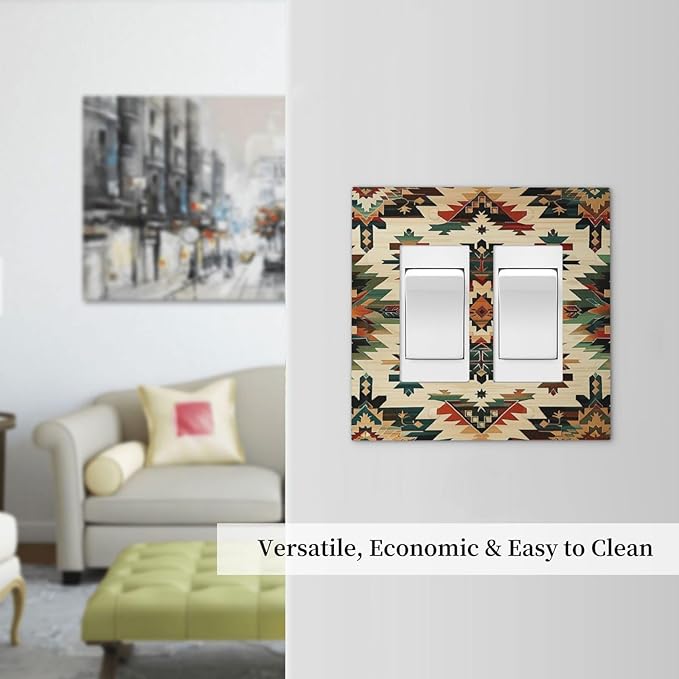 Decorative Outlet Covers Southwest Rustic American Indian Aztec Boho 2 Gang Double GFCI Rocker Electrical Wall Panels Light Switch Cover Plate for Bed Room living Room Decor