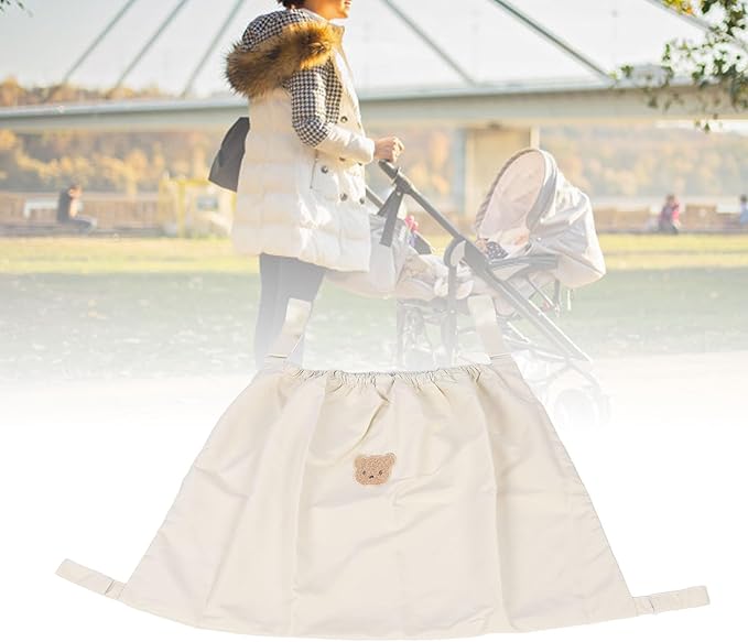 Universal Stroller Organizer, Nylon Stroller Storage Bag for Baby Essentials, Large Capacity Stroller Organizer Bag with Hook & Loop, Cargo Bag for Umbrella & Pet Stroller Accessories (Beige)