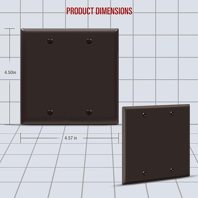 ENERLITES Double Blank Cover Wall Plate, Gloss Finish, Standard Size 2-Gang 4.50" x 4.57", Unbreakable Polycarbonate Thermoplastic, UL Listed, 8802-BR, Brown