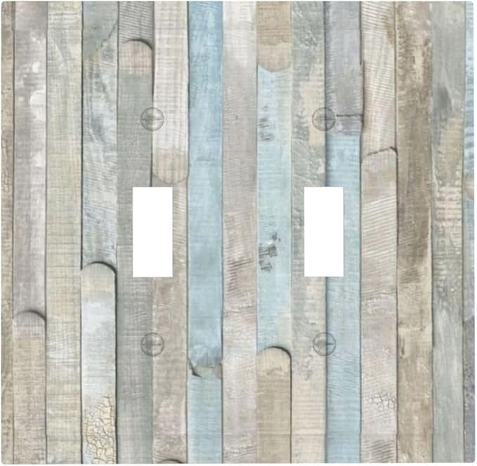 Country Rustic Blue White Wood 2 Gang Double Toggle Outlet Light Switch Cover Wall Plate Electrical Faceplate Decorative Dual Device Switchplate