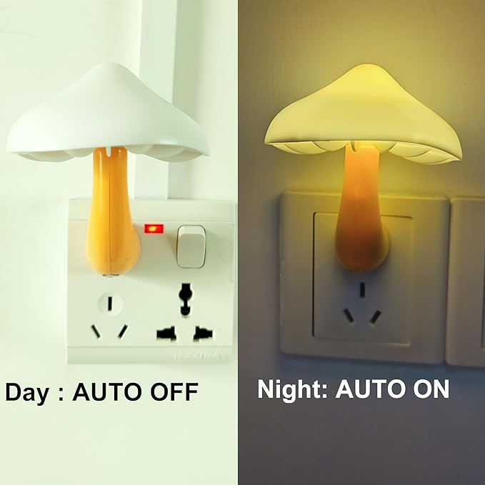 AUSAYE 5 Pack LED Mushroom Night Light Plug into Wall Lamp with Dusk to Dawn Sensor Cute Night Lights for Adults Kids NightLight Bedroom,Bathroom,Hallway,Stairs,Kitchen Warm White
