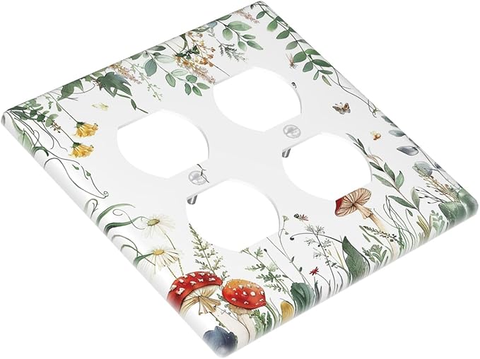 Outlet Covers Sage Plant Red Mushroom Butterfly Wild Flower 2 Gang Double Duplex Decorative Light Switch Covers Electrical Wallplates Socket Faceplate For Bed Room Kids Room Decor