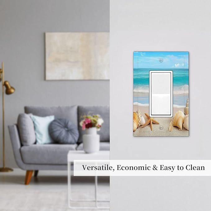 Decorative Outlet Covers Seashells Beach Starfish Scallop 1 Gang Single Rocker Light Switch Cover Plate Wall Plates Gfci Faceplate For Bathroom Home Decor