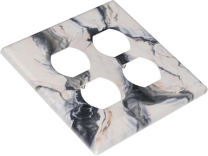 Abstract Marble Textured Modern Luxury Print Outlet Covers 2 Gang Double Duplex Decorative Light Switch Covers Electrical Wallplates Socket Faceplate for Bathroom Kitchen Decor