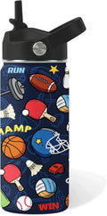 Sports Gifts for Men & Women - 16oz Water Bottle with Straw Lid, Stainless Steel Insulated Bottle, Leakproof, BPA-Free, for Boys Girls, School, Travel - Sport Balls Lovers Kids Birthday Gift Cup (1pc)