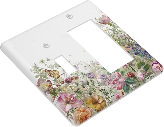 Outlet Covers Boho Wildflower Colorful Floral Butterfly 1 Toggle 1 Rocker Combination Decorative Wall Plate Electrical Switch Plates Light Switch Cover Plate For Bed Room Living Room