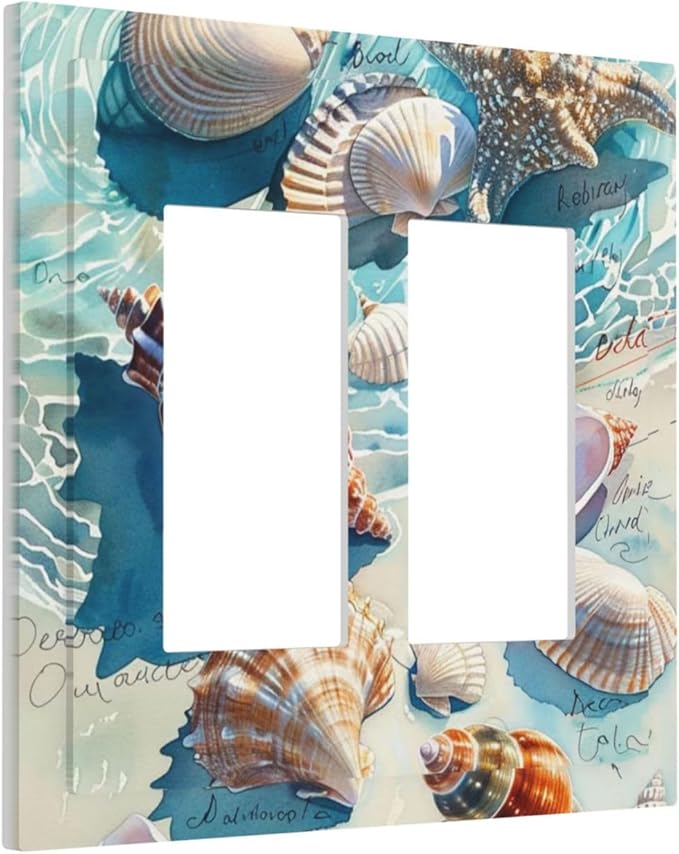 Decorative Outlet Covers Ocean Waves Starfish Conch Scallop Shell 2 Gang Double Gfci Rocker Electrical Wall Panels Light Switch Cover Plate For Kids Room Nursery Decor