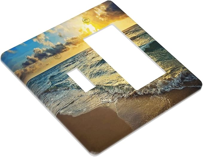 Sea Ocean Beach Sun Wave Sunrise 2 Gang Single Toggle/Rocker Combination Light Switch Cover Decorative Wall Plate Cover Electrical Faceplate Art Oil Painting Decor