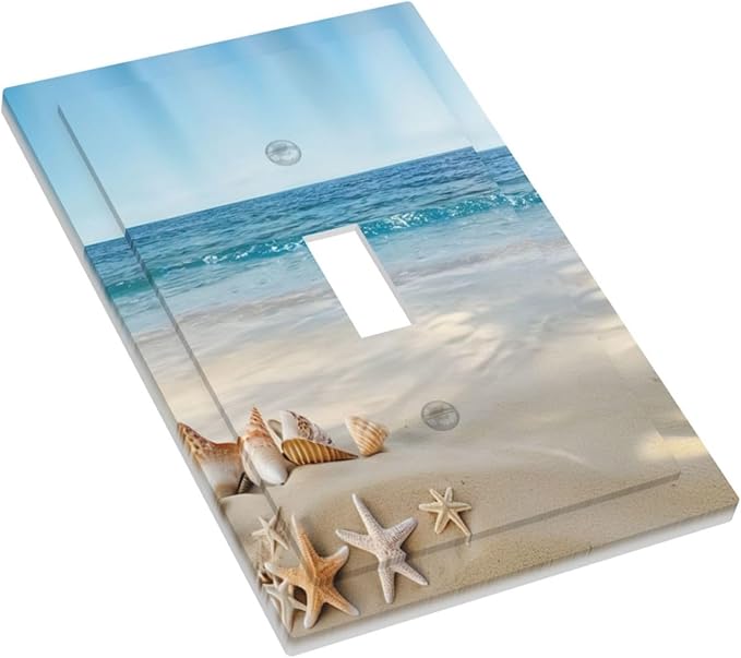 Light Switch Cover Plate Summer Beach Starfish Shells 1 Gang Switch Plate Covers Single Toggle Wall Plates Decorative Electrical Faceplate for Bathroom Home Decor