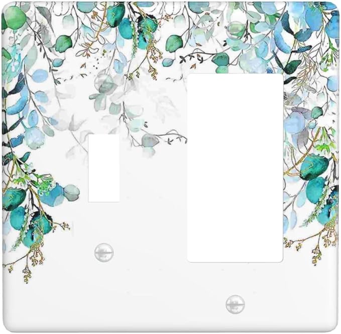 Decorative Outlet Covers Bohemian Green Eucalyptus Leaf Pine Leaves 2 Gang 1 Gang Wall Plate Cover Single Toggle Rocker Combination Light Switch Plate Covers Jumbo Switch Cover
