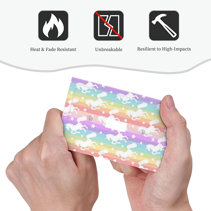 Funny Cute Colorful Girly Rainbow Stripes Unicorn Animal Kid Girls Room Theme 1-Gang Outlet Light Switch Plate Cover Decorative Single Toggle Face Wall Plate Electrical Receptacle Cover Jumbo Size