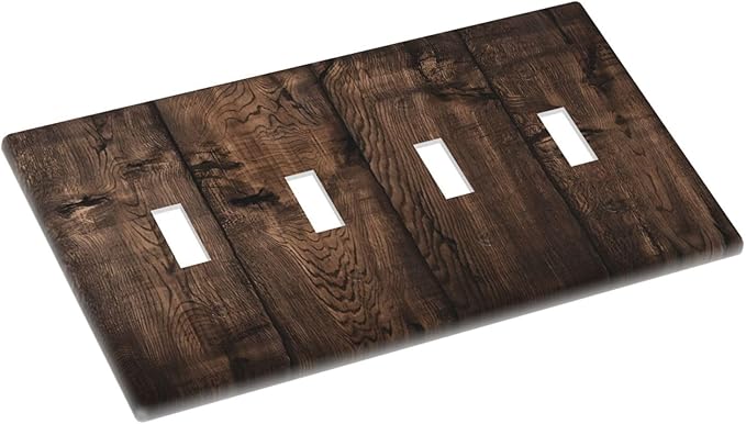 Rustic Brown Wood Plank Vintage Wooden Texture Print Light Switch Covers Quad Toggle Electrical Faceplate 4 Gang Wall Plate Decorative Switch Plates Cover for Farmhouse Home Decor