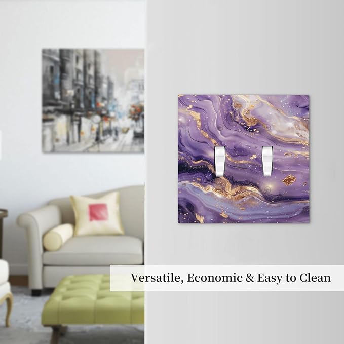 Abstract Purple Gold Marble Texure Luxurious Decorative Switch Plates 2 Gang Double Toggle Outlet Light Switch Cover Wall Plate Electrical Faceplate for Bathroom Living Room Decor
