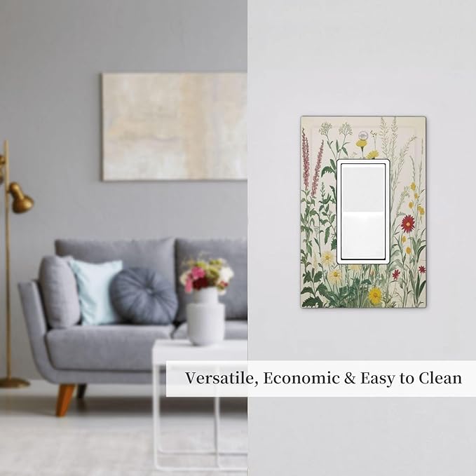 Rustic Wildflower Green Plants Daisy Floral Decorative Outlet Covers 1 Gang Single Rocker Light Switch Cover Plate Wall Plates Gfci Faceplate For Farmhouse Bed Room Decor