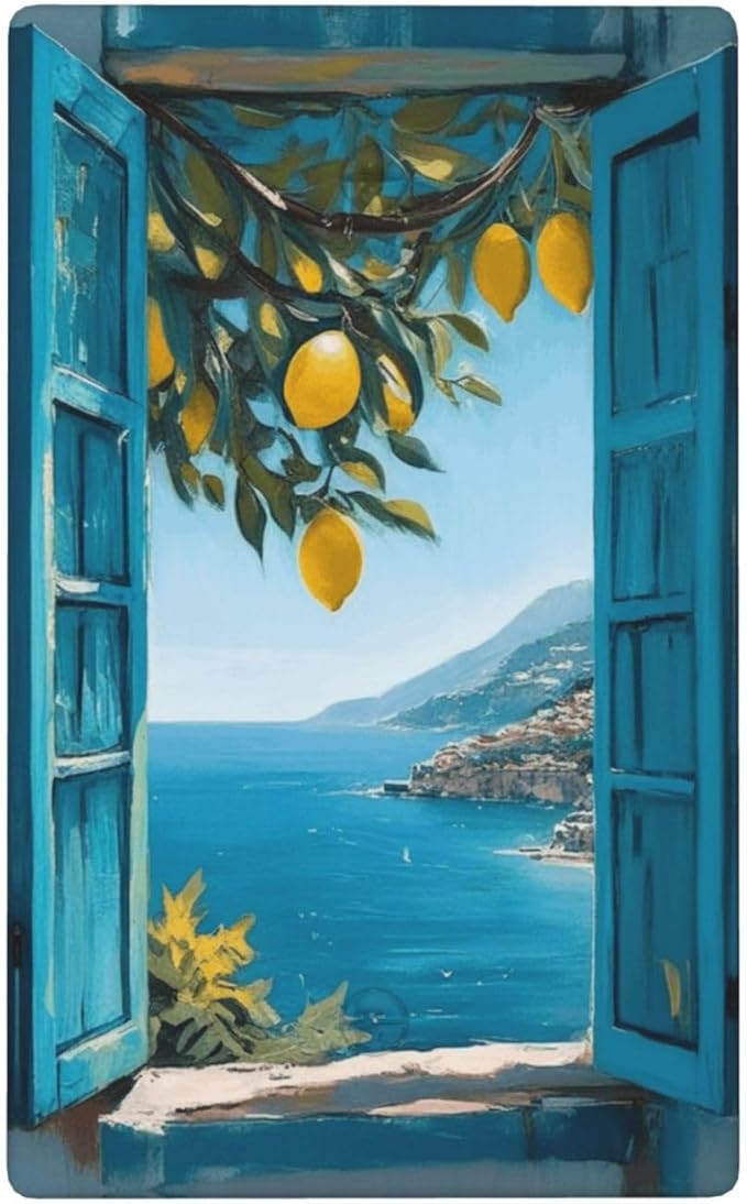 Decorative Art Light Switch Covers Seaside Window with Lemons 1 Gang No Device Blank Switchplate Electrical Faceplate for Home Decor