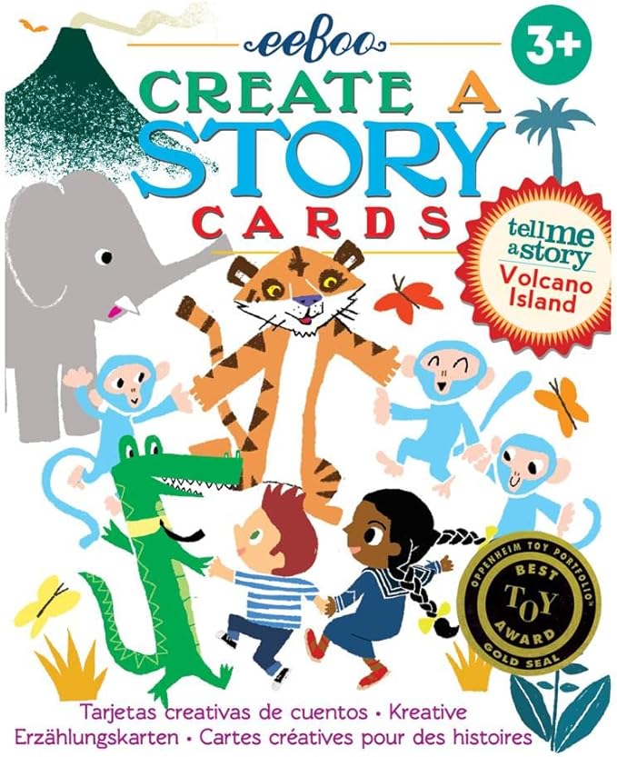eeBoo: Volcano Island Create a Story Pre-Literacy Cards, 36 Cards with Colorful Characters, Encourages Imagination, for Ages 3 and up
