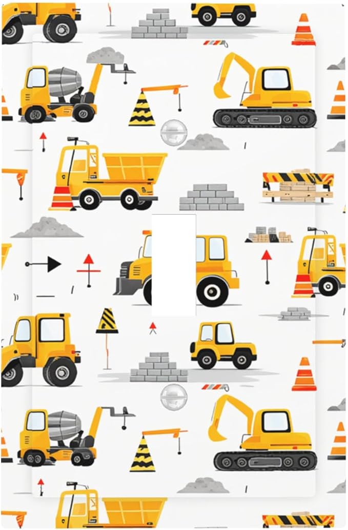Construction Vehicles & Trucks Light Switch Plate, 1-Gang Toggle Wall Plate for Boys Bedroom