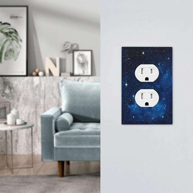 Outlet Covers Galaxy Starry Sky Universe Sparkle Stars 1 Gang Duplex Light Switch Cover Plate Decorative Wall Plates Socket Cover Electrical Switchplate for Bathroom Bedroom Decor