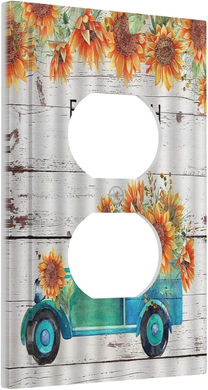 Decorative Outlet Covers Teal Farm Truck Pulling Sunflowers 1 Gang Wall Plate Receptacle Duplex Light Switch Cover Plate Single Dual Plug Covers Electrical Switchplate Faceplate