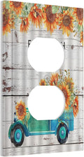 Decorative Outlet Covers Teal Farm Truck Pulling Sunflowers 1 Gang Wall Plate Receptacle Duplex Light Switch Cover Plate Single Dual Plug Covers Electrical Switchplate Faceplate