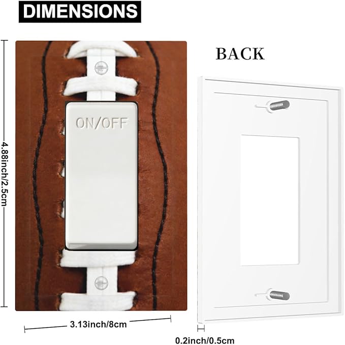 Football Laces Single Rocker Switch Cover - 1-Gang Standard US Size Game Day Sports Fan Light Switch Covers, Vintage Leather Texture for Boys Room