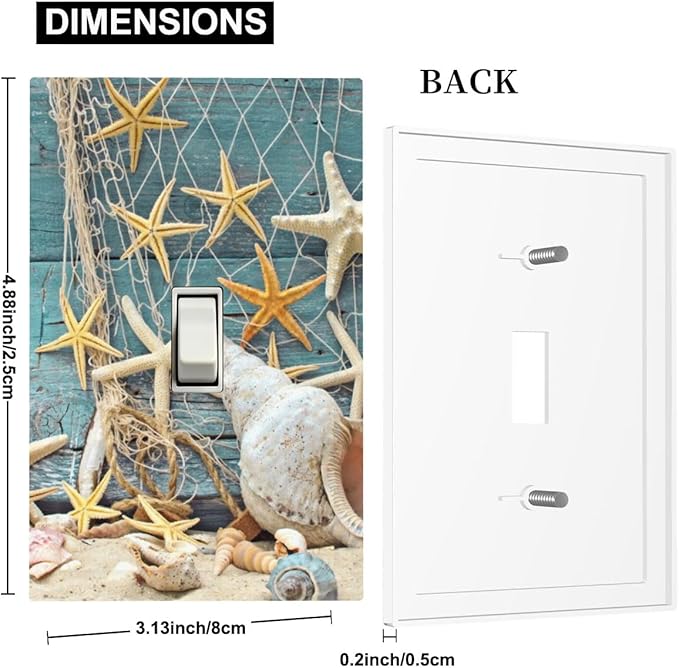 Rustic Coastal Seashell 1-Gang Toggle Light Switch Plate, Fisherman's Catch Beach Scene Decorative Wall Plate for Bathroom Decor