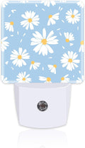 Watercolor White Daisies Flowers Night Light for Kids,Abstract Floral Flying Petals Night Light Plug in with Dusk to Dawn Sensor,0.5w Energy Saving Nightlight for Hallway Stairway Kitchen Bedroom