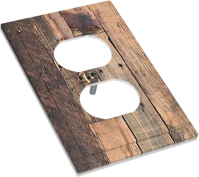 Rustic Brown Wood Plank Vintage Country Wooden Board Outlet Covers 1 Gang Duplex Light Switch Cover Decorative Switch Plates Electrical Receptacle Faceplate Wall Plate for Farmhouse Home Decor