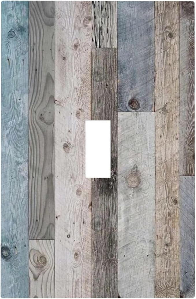 Vintage Rustic Kitchen Teal Blue Brown Wooden Wood Decorative Single Toggle One Device Decorator Outlet Light Switch Cover 1 Gang Wall Plate Old Country Barn Cabin Receptacle Face Switch Plate Cover