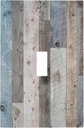Vintage Rustic Kitchen Teal Blue Brown Wooden Wood Decorative Single Toggle One Device Decorator Outlet Light Switch Cover 1 Gang Wall Plate Old Country Barn Cabin Receptacle Face Switch Plate Cover