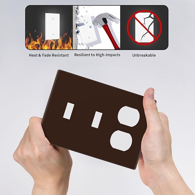 Coffee Brown 3 Gang 2 Toggle 1 Duplex Combination Light Switch Plate Decorative Triple Toggle Wall Plate Cover Electrical Faceplate Switch Face Plate