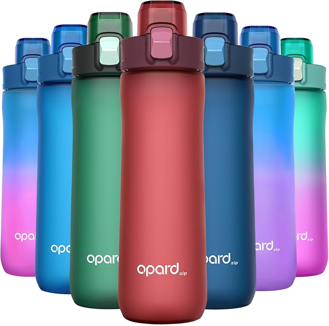 Opard Zip 20oz Plastic Water Bottle Dishwasher Safe, Leakproof Flip-Top Lid, BPA Free Tritan, Wide Mouth Reusable Kids Water Bottle for School Hiking Commuting Outdoor Travel and Gym