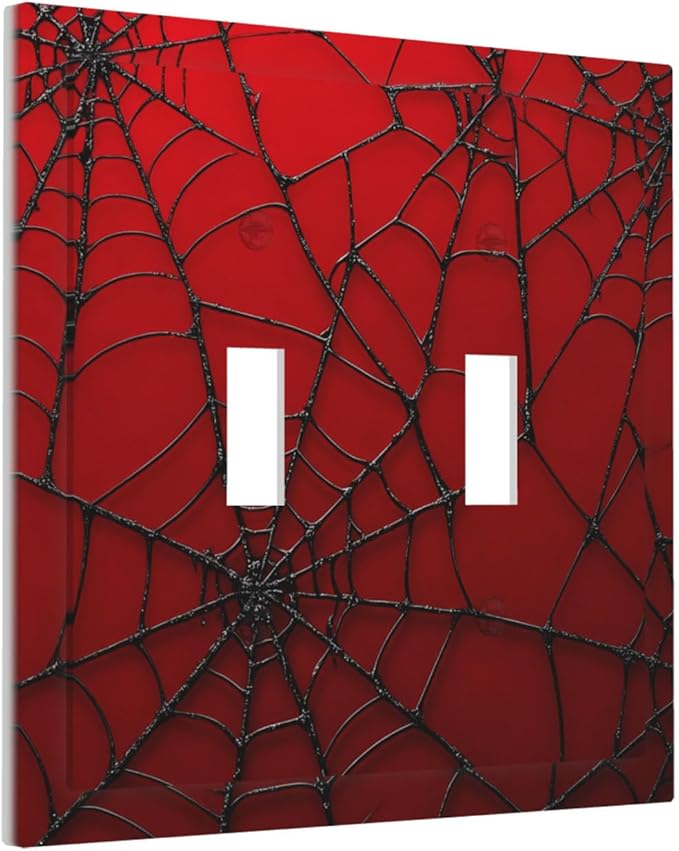 Red Spider Web 2-Gang Double Toggle Light Switch Plate, Hero Theme Cartoon Wall Plate for Boys Bedroom, Playroom, Game Room & Man Cave