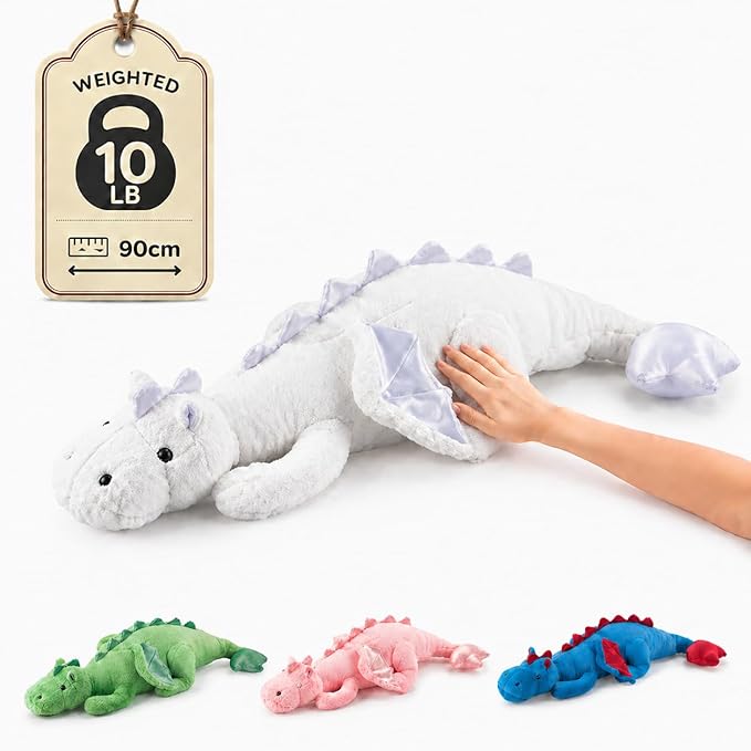 2026 Giant Weighted Stuffed Animal 10Lbs 35.4", Heavy Soft Dragon Plush Toy, White Weighted Dragon Stuffed Animal for Kids and Adults