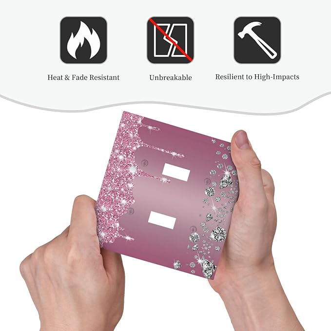 Sparkling Diamonds Pink Silver Glitter Drops Print Double Toggle Light Switch Covers Decorative Unique 2 Gang Wall Plate Dual Electrical Faceplate Switchplate for Bedroom Living Room Decor
