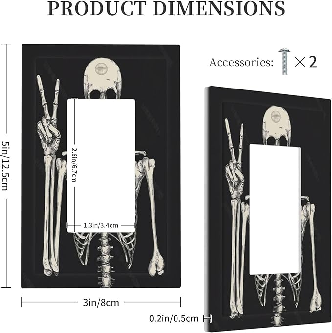Decorative Outlet Covers Skeleton Skull Boho Hippie Dark Background 1 Gang Single Rocker Light Switch Cover Plate Wall Plates Gfci Faceplate For Cabin Office Decor