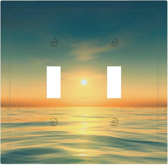 Serene Coastal Sunset Double Toggle Switch Cover - 2-Gang Standard US Size Minimalist Ocean Landscape Design Light Switch Covers for Bathroom Decor