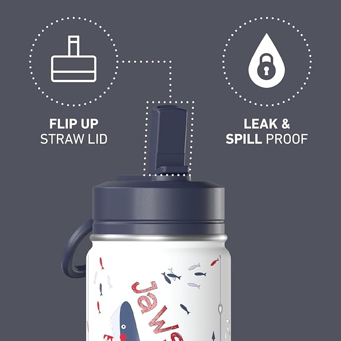 Hydrapeak Mini 14oz Fun Sticker Print Water Bottle with Straw Lid, Stainless Steel Double Wall Insulated Water Bottle, Leak-Proof and Spill-Proof Water Bottle, Jaw