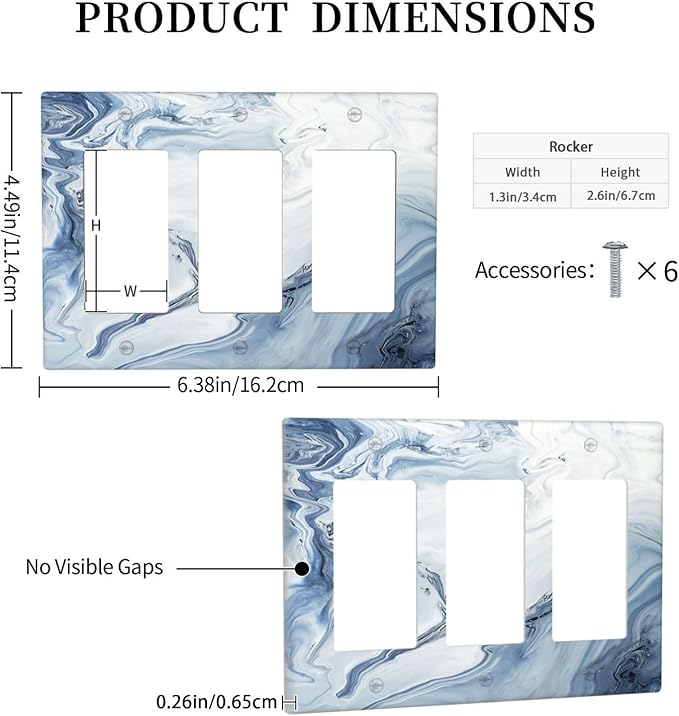 Light Switch Covers Blue Marble Pattern 3 Gang Rocker Electrical GFCI Decorative Triple Outlet Wall Plate Cover Switchplate for Bedroom living Room Decor
