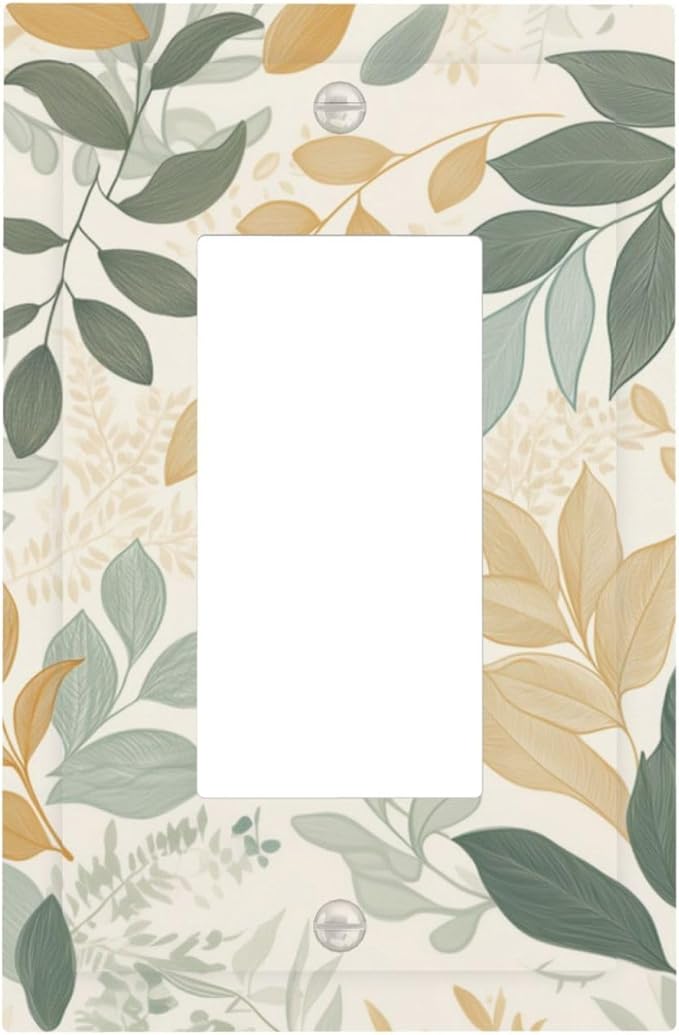 Boho Watercolor Leaves Single Light Switch Cover Plate Green Botanical 1 Gang Rocker Outlet Covers Switchplate Decorative Electrical GFCI Wallplate Faceplates for Country Bedroom Kitchen Decor