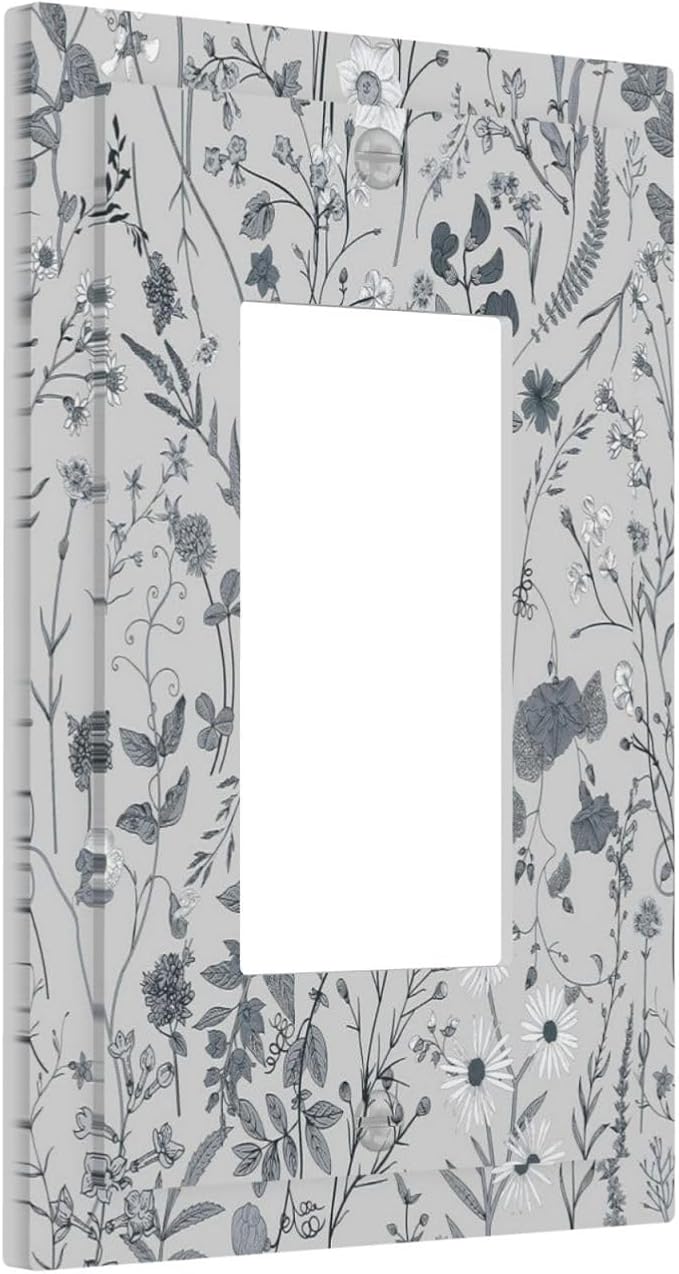 Boho Wild Flowers Farm Floral 1 Gang Rocker Light Switch Plate Single Decora Outlet Wall Plate Cover Faceplate Decorative Switchcovers GFCI for Bathroom Home Living Room Bedroom Decorate